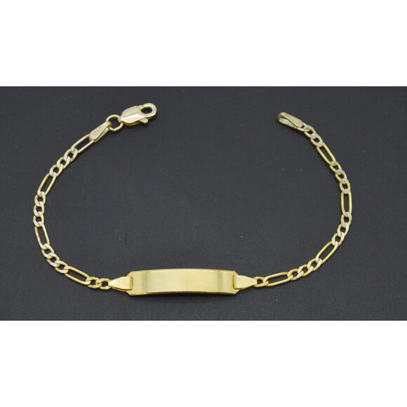 REAL 10K Yellow Gold 5.5" Figaro ID baby Childrens Bracelet + Engraving 1.8 gr - Picture 1 of 5